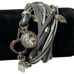 Sea Smadar Eliasaf Crystal Leather Bracelet 
Silver & grey triple wrap Swarovski